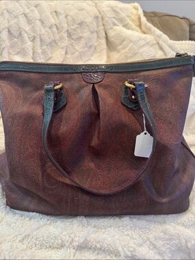 Etro Paisley Tote in Burgundy with Green Trim